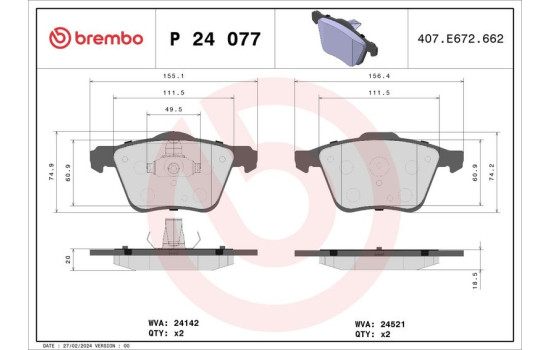 Brake Pad Set, disc brake P 24 077 Brembo, Image 2