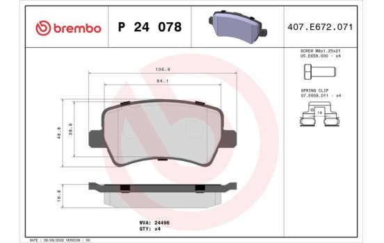 Brake Pad Set, disc brake P 24 078 Brembo, Image 2