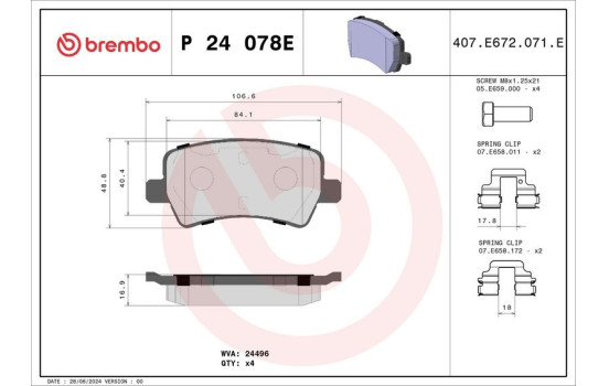Brake pad set, disc brake P 24 078E Brembo