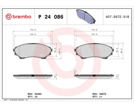 Brake Pad Set, disc brake P 24 086 Brembo, Image 3