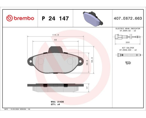 Brake Pad Set, disc brake P 24 147 Brembo, Image 3