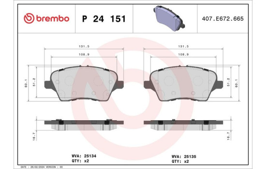 Brake Pad Set, disc brake P 24 151 Brembo, Image 2