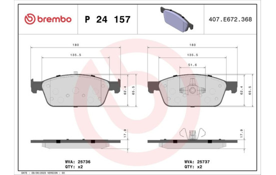 Brake Pad Set, disc brake P 24 157 Brembo, Image 2