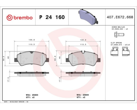 Brake Pad Set, disc brake P 24 160 Brembo, Image 3