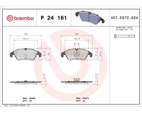 Brake Pad Set, disc brake P 24 161 Brembo, Image 3