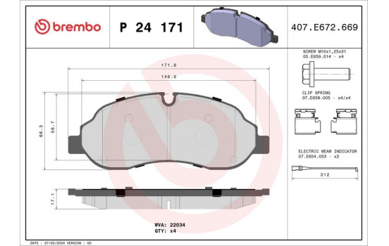 Brake Pad Set, disc brake P 24 171 Brembo, Image 2