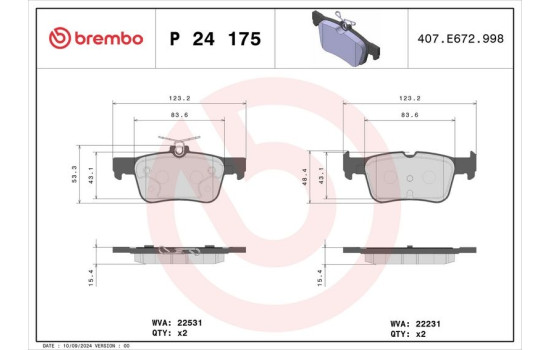 Brake Pad Set, disc brake P 24 175 Brembo, Image 3