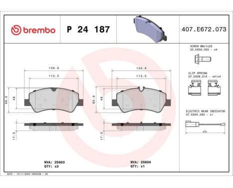 Brake Pad Set, disc brake P 24 187 Brembo, Image 3