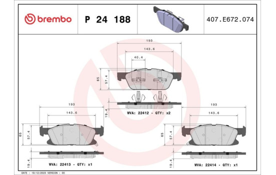 Brake Pad Set, disc brake P 24 188 Brembo, Image 2