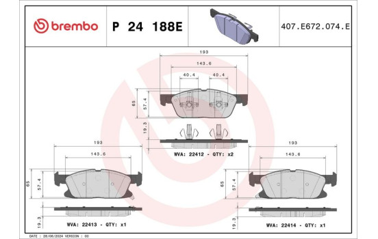 Brake pad set, disc brake P 24 188E Brembo, Image 4