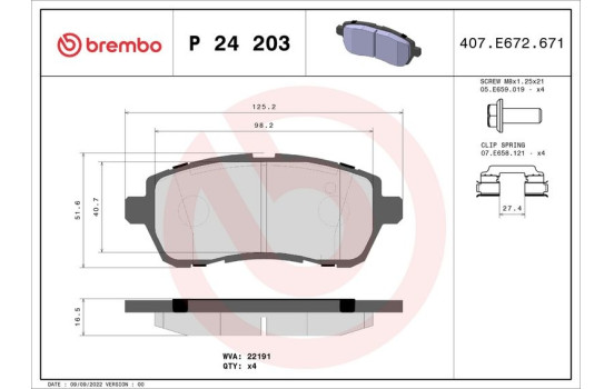 Brake Pad Set, disc brake P 24 203 Brembo