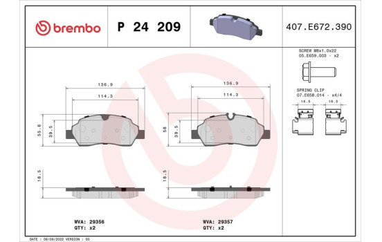 Brake Pad Set, disc brake P 24 209 Brembo