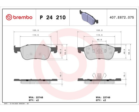 Brake Pad Set, disc brake P 24 210 Brembo, Image 2