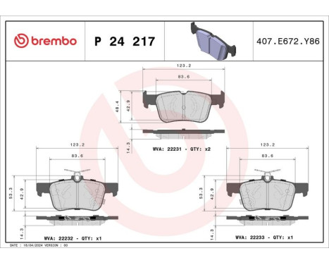 Brake Pad Set, disc brake P 24 217 Brembo, Image 2