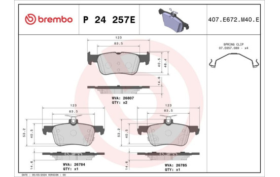 Brake pad set, disc brake P 24 257E Brembo