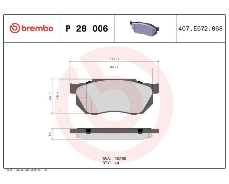 Brake Pad Set, disc brake P 28 006 Brembo, Image 3