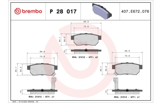 Brake Pad Set, disc brake P 28 017 Brembo, Image 2