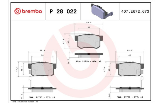 Brake Pad Set, disc brake P 28 022 Brembo, Image 2