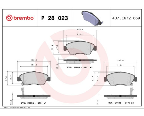 Brake Pad Set, disc brake P 28 023 Brembo, Image 3