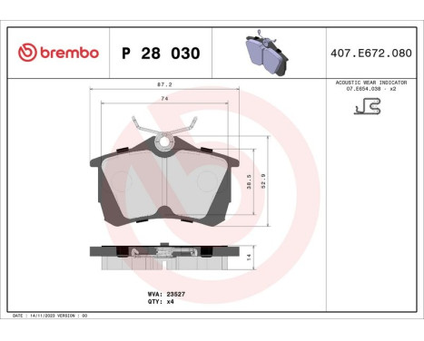 Brake Pad Set, disc brake P 28 030 Brembo, Image 3