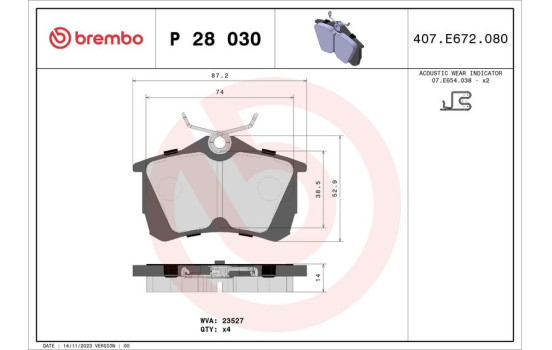 Brake Pad Set, disc brake P 28 030 Brembo, Image 2