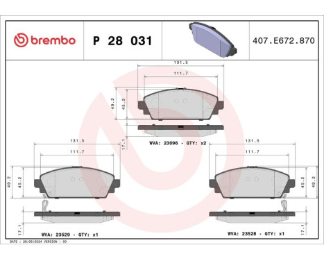 Brake Pad Set, disc brake P 28 031 Brembo, Image 3