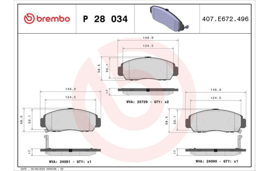 Brake Pad Set, disc brake P 28 034 Brembo, Image 2