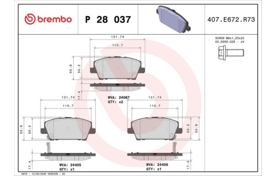 Brake Pad Set, disc brake P 28 037 Brembo, Image 3