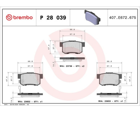 Brake Pad Set, disc brake P 28 039 Brembo, Image 3