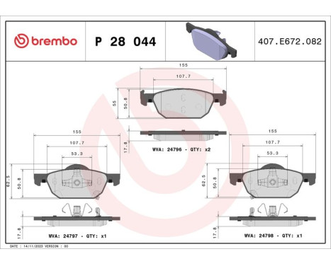 Brake Pad Set, disc brake P 28 044 Brembo, Image 3