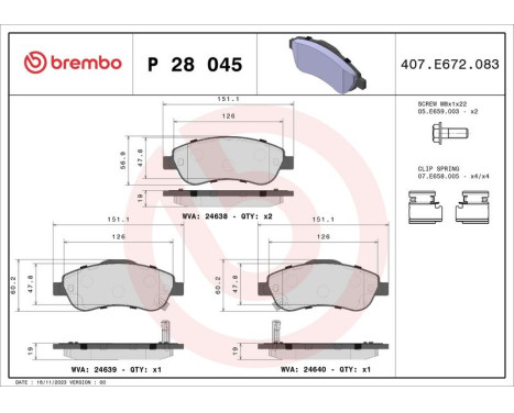 Brake Pad Set, disc brake P 28 045 Brembo, Image 3