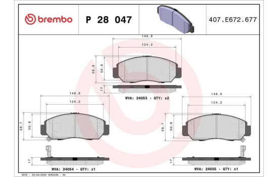 Brake Pad Set, disc brake P 28 047 Brembo, Image 2