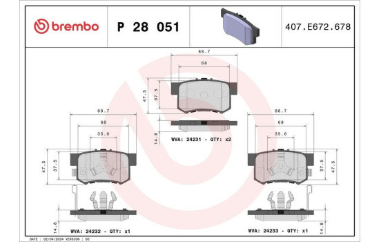 Brake Pad Set, disc brake P 28 051 Brembo, Image 2