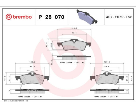 Brake Pad Set, disc brake P 28 070 Brembo, Image 3