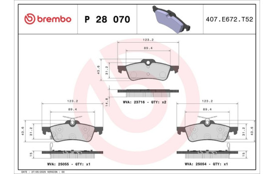 Brake Pad Set, disc brake P 28 070 Brembo, Image 2