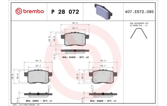 Brake Pad Set, disc brake P 28 072 Brembo, Image 2