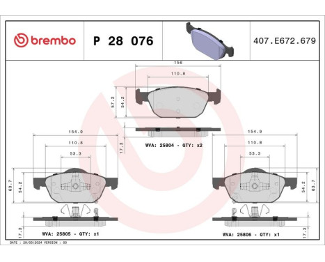 Brake Pad Set, disc brake P 28 076 Brembo, Image 3