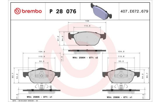 Brake Pad Set, disc brake P 28 076 Brembo, Image 2