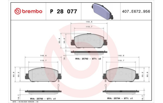 Brake Pad Set, disc brake P 28 077 Brembo, Image 2