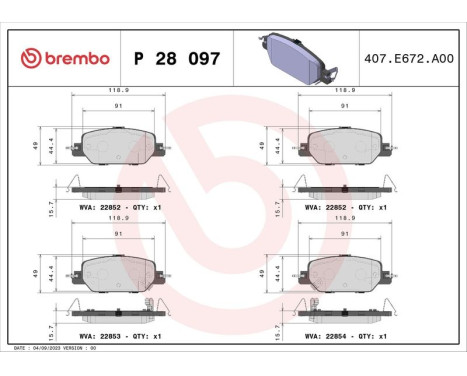 Brake Pad Set, disc brake P 28 097 Brembo, Image 2