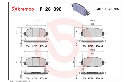 Brake Pad Set, disc brake P 28 098 Brembo, Image 2