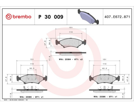 Brake Pad Set, disc brake P 30 009 Brembo, Image 3