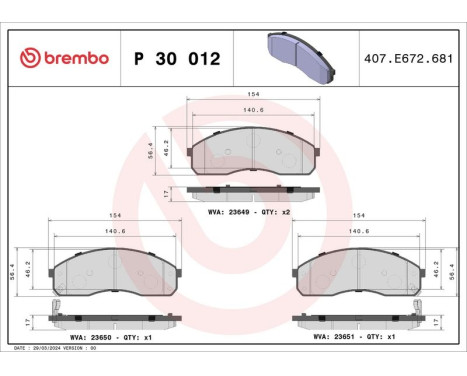 Brake Pad Set, disc brake P 30 012 Brembo, Image 3