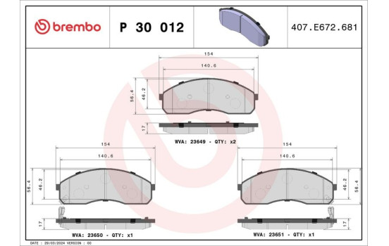 Brake Pad Set, disc brake P 30 012 Brembo, Image 2