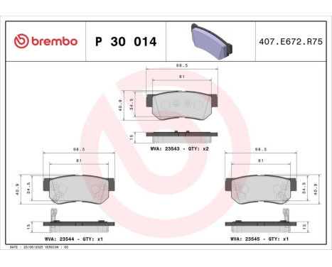 Brake Pad Set, disc brake P 30 014 Brembo, Image 3