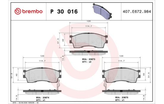 Brake Pad Set, disc brake P 30 016 Brembo, Image 2