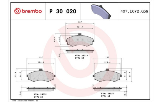 Brake Pad Set, disc brake P 30 020 Brembo, Image 3