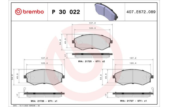 Brake Pad Set, disc brake P 30 022 Brembo, Image 2
