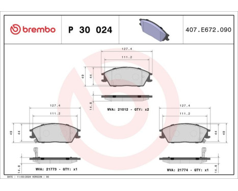 Brake Pad Set, disc brake P 30 024 Brembo, Image 3