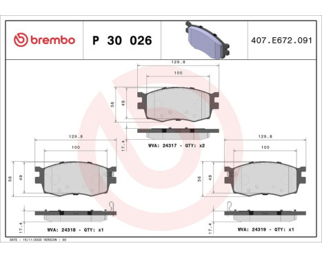 Brake Pad Set, disc brake P 30 026 Brembo, Image 3